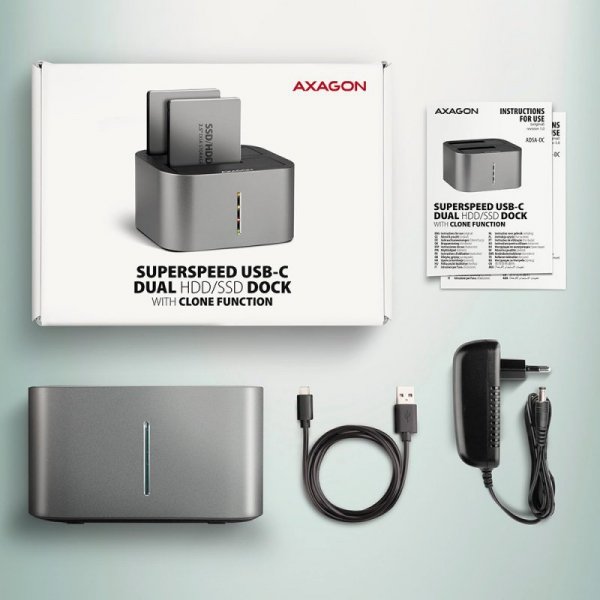 AXAGON ADSA-DC Stacja dokująca USB 3.2 Gen 1 - 2x SATA 6G 2.5 cali/3.5 cali SSD/HDD