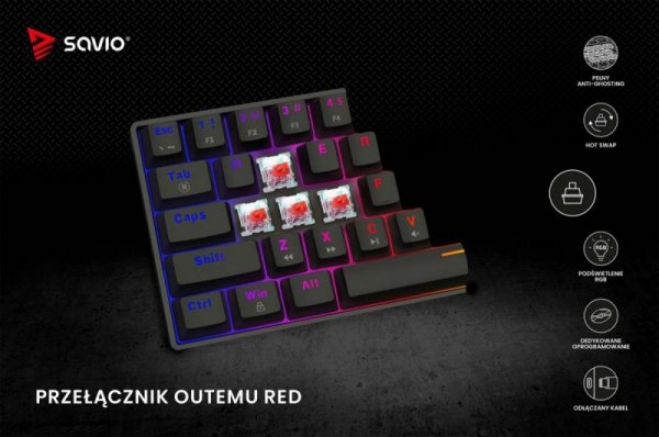 Savio Klawiatura mechaniczna BLACKOUT X2  OUTEMU Red, Hot Swap
