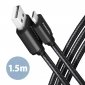 AXAGON Kabel BUMM-AM15AB Micro USB USB-A, 1.5m, USB 2.0, 2.4A, ALU, oplot, Czarny 
