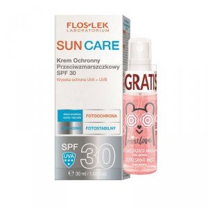 Floslek - Sun Care krem ochronny przeciwzmarszczkowy SPF30 30ml + MISTLOVE odświeżająca mgiełka róża peonia 30ml