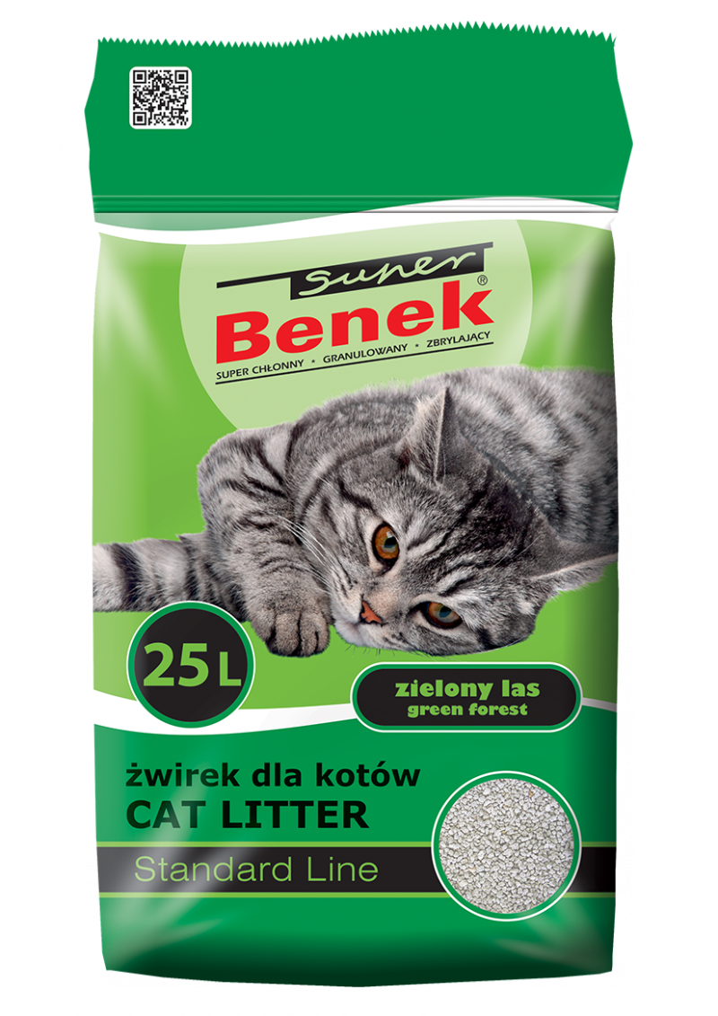 Super Benek Standard Zielony Las 25l Zapachowy żwirek bentonitowy dla kota