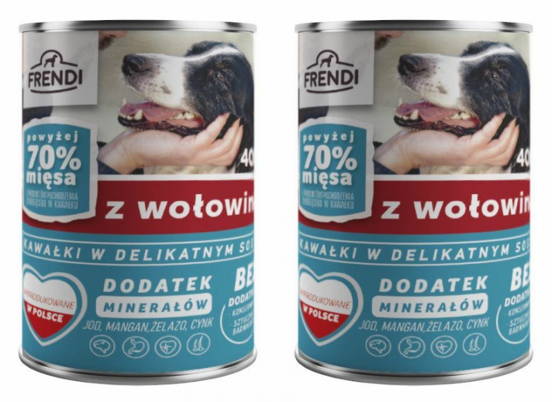 zestaw Frendi Wołowina kawałki w sosie 2x400g puszka Mokra karma dla Psów
