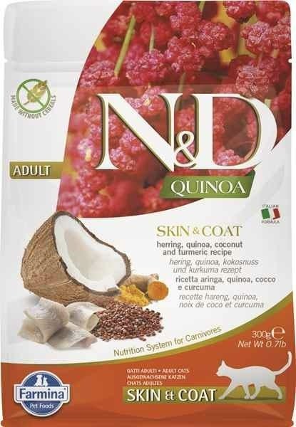 Farmina kot N&amp;D 300g SKIN &amp; COAT HERRING śledź, quinoa, kokos i kurkuma
