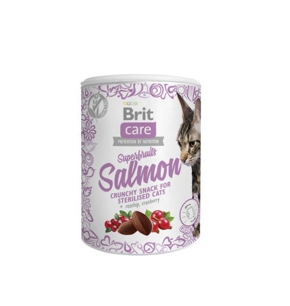 Brit Care Cat Snack Superfruits Salmon 100g chrupiący przysmak z Łososiem dla sterylizowanych kotów