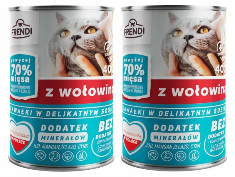 zestaw Frendi Kawałki w sosie z Wołowiną 2x400g puszka mokra karma dla kotów