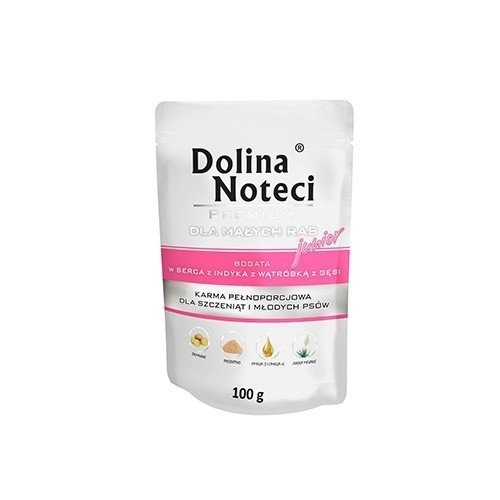 Dolina Noteci Premium Junior Serca z Indyka u Wątróbka z Gęsi 100g saszetka dla szczeniąt i młodych psów małych rasy