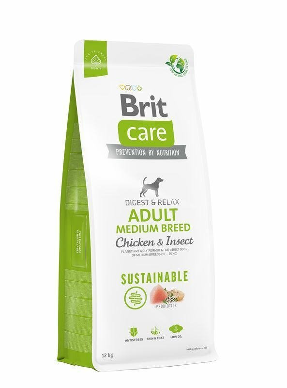 Brit Care Dog Sustainable Adult Medium Breed Chicken &amp; Insect 12kg bogata w owady i kurczaka Sucha karma dla dorosłych psów średnich ras (10 – 25 kg)