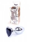 BossSeries Korek Analny-Jewellery Silver  Heart PLUG- Black