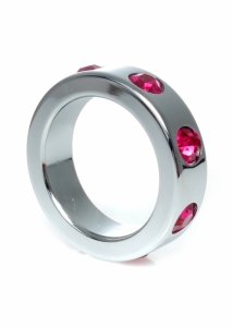 BossSeries Pierścień Erekcyjny-Metal Cock Ring with Pink Diamonds Medium
