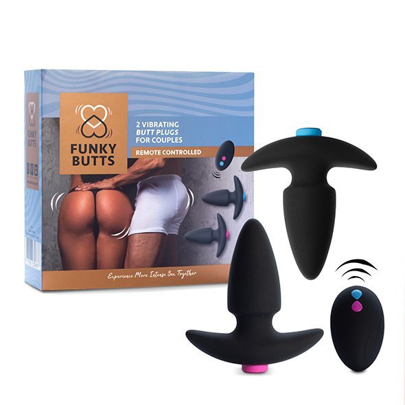 FeelzToys 2 Wibrujące Korki dla Par+Pilot - FunkyButts Remote Controlled Butt Plug Set for Couples