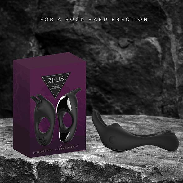 FeelzToys Wibrujący Pierścień na Penisa - Zeus Dual Vibe Cockring Zwart