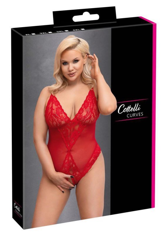 Cottelli Collection Kuszące Body - Crotchless Body red 4XL