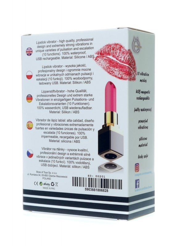 BossSeries Stymulator Łechtaczki-Lipstick Vibrator USB 10 functions