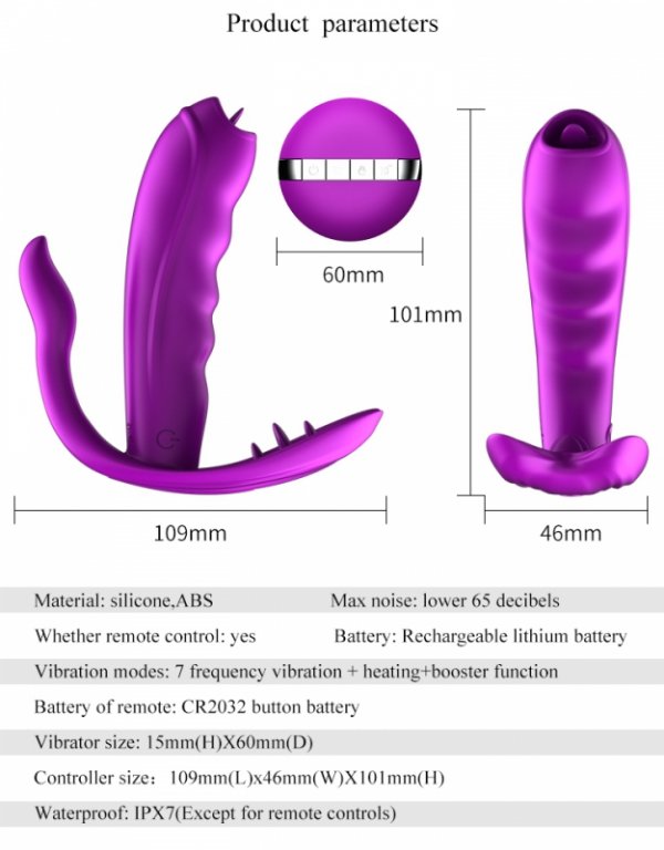 FOX SHOW Masażer do majtek Stymulator-Silicone Panty Vibrator USB 7 Function / Heating