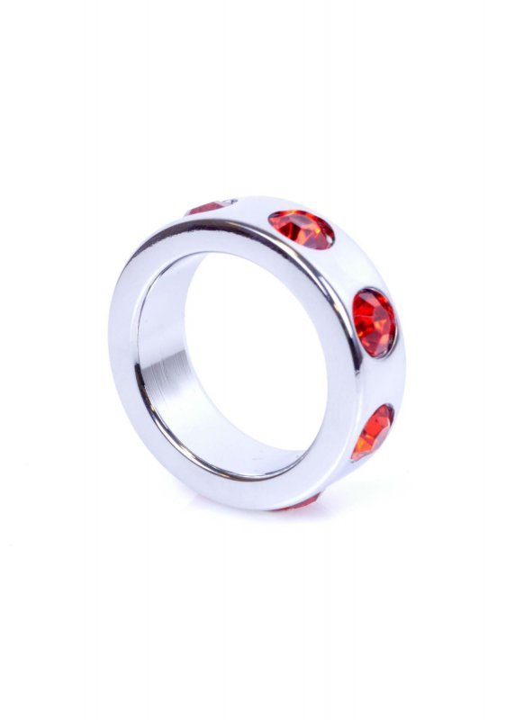BossSeries Pierścień Erekcyjny-Metal Cock Ring with Red Diamonds Small