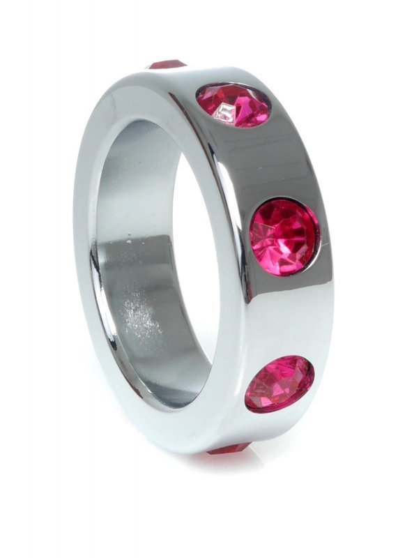 BossSeries Pierścień Erekcyjny-Metal Cock Ring with Pink Diamonds Medium