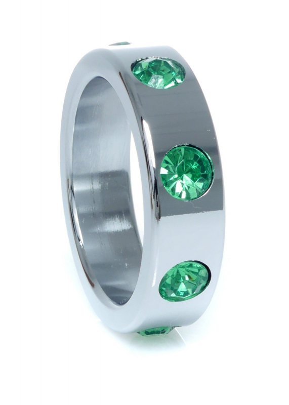 BossSeries Pierścień Erekcyjny-Metal Cock Ring with Green Diamonds Large