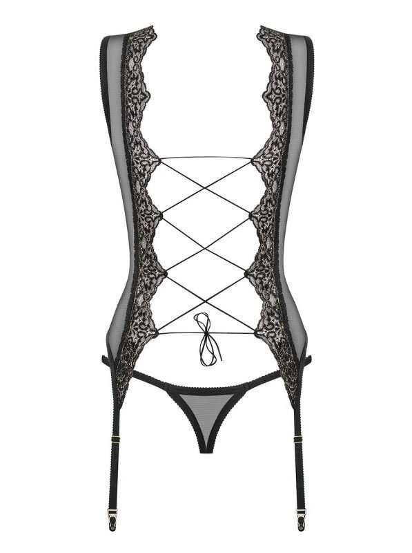 Czarny gorset Obsessive i stringi L/XL