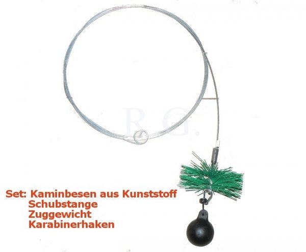 Reinigungsset - Kaminbesen 12,5 cm + Schubstange 8m + Zuggewicht 1,9kg + Karabinerhaken