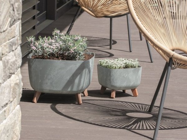 Blumentopf Schüssel mit Füßen Quadrat Pflanztopf Beton-Optik - 400 Anthrazit