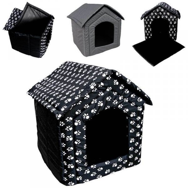 Hundehaus Hundebett Katzenhöhle Hundebox - schwarz mit Pfoten XXL