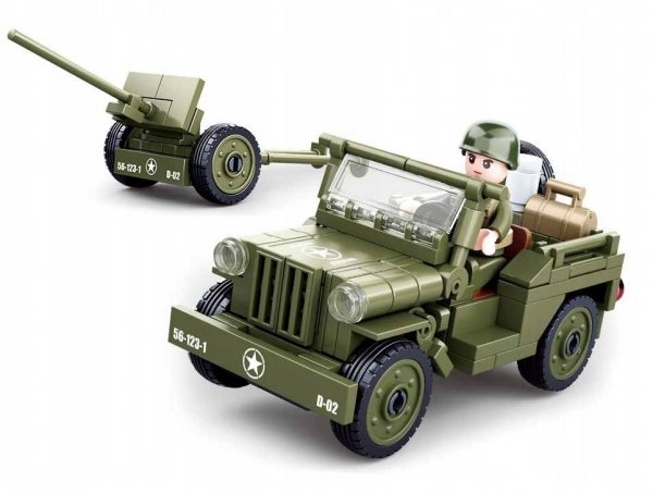 Klemmbausteine Spielbausteine Spielset Militär Bausatz - Auto Jeep mit Feldhaubitze  G158018 