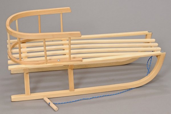 Holzschlitten mit Rückenlehne Winterfußsack 90cm Schwarz