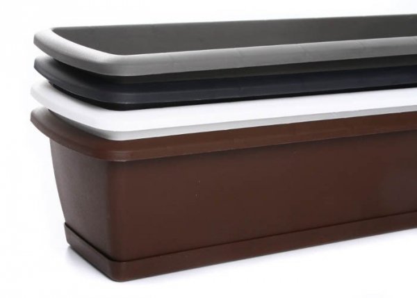 Balkonkasten Geländerkasten Blumentopf Respana Set 500 braun + Plastikhalterungen