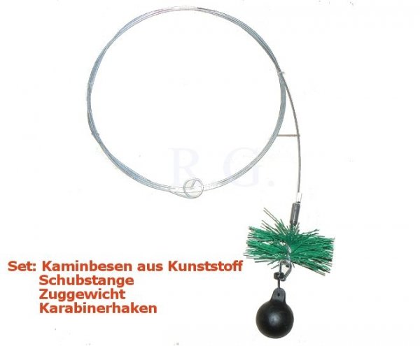 Reinigungsset - Kaminbesen 15cm + Schubstange 10m + Zuggewicht 2,5kg + Karabinerhaken