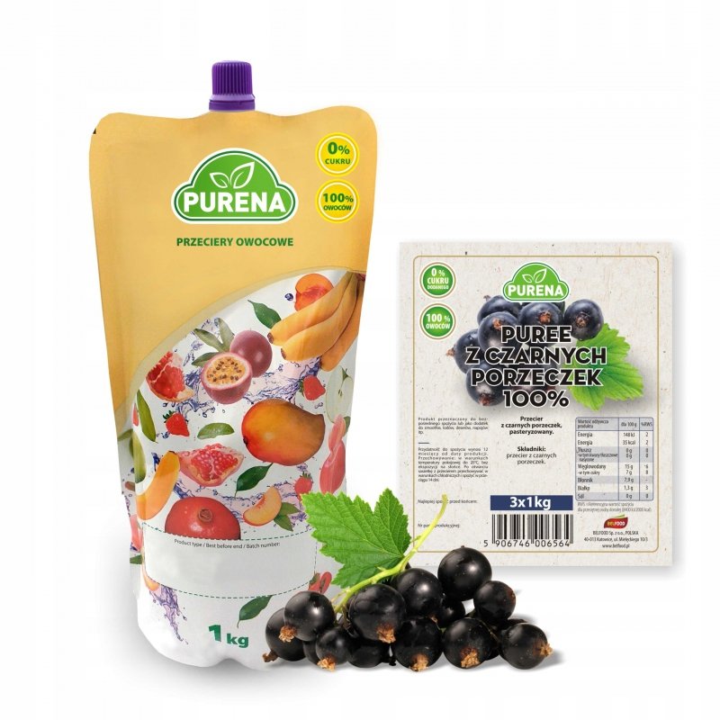 Pulpa puree przecier 100% bez cukru z czarnych porzeczek 1kg