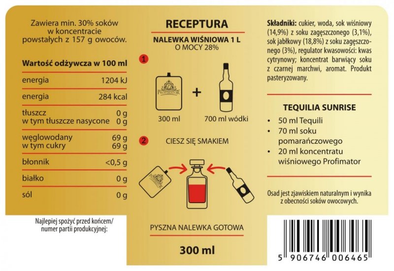 Bezalkoholowy koncentrat do przygotowywania napojów alkoholowych WIŚNIA 300 ml