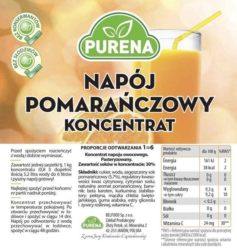 Napój pomarańczowy koncentrat 1kg na 6l