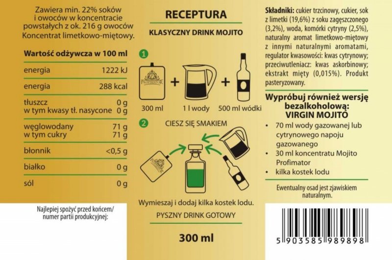 Bezalkoholowy koncentrat do przygotowywania napojów alkoholowych MOJITO box 9x300 ml