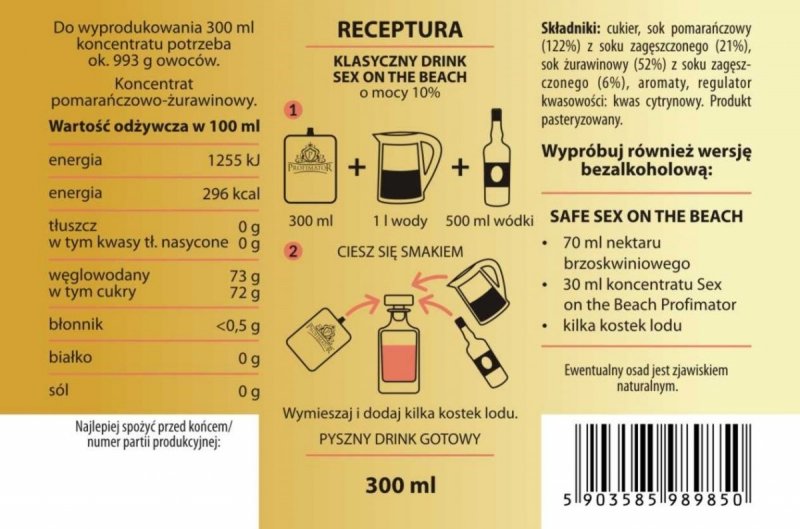 Bezalkoholowy koncentrat do przygotowywania napojów alkoholowych SEX ON THE BEACH box 9x300 ml