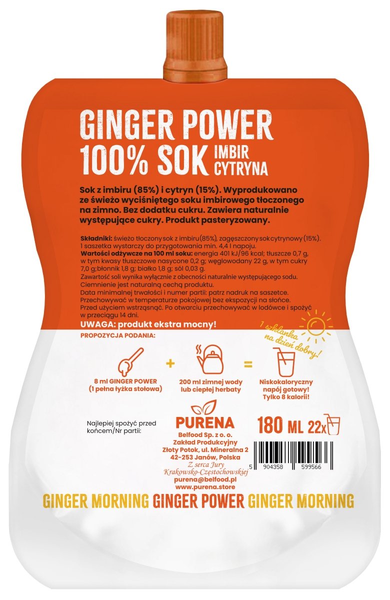 Sok z imbiru i cytryn GINGER POWER 180ml x 10sztuk