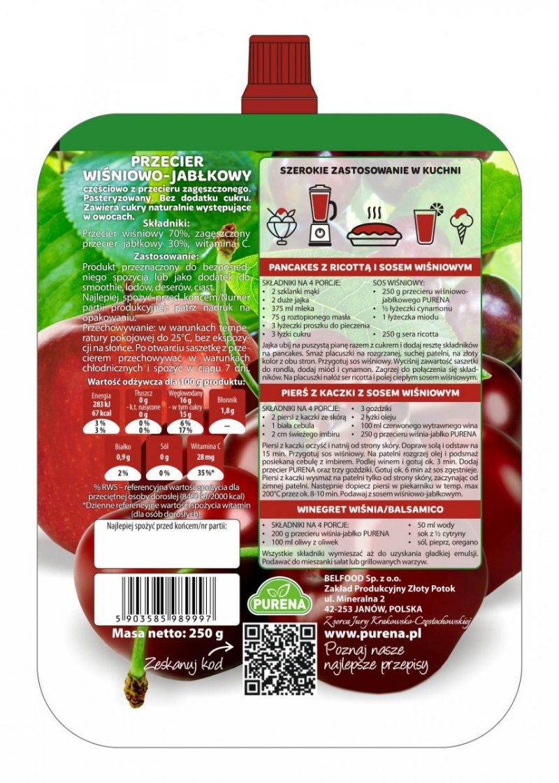 Przecier wiśniowy z jabłkiem 100% b/c PURENA 250g