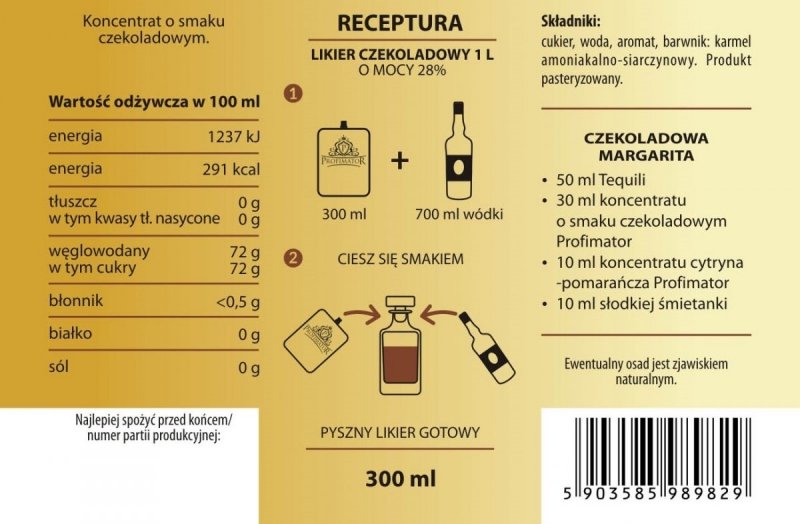 Bezalkoholowy koncentrat do przygotowywania napojów alkoholowych CZEKOLADA box 9x300ml 