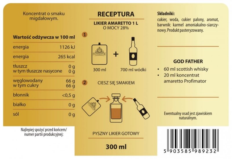 Bezalkoholowy koncentrat do przygotowywania napojów alkoholowych AMARETTO box 9x300ml