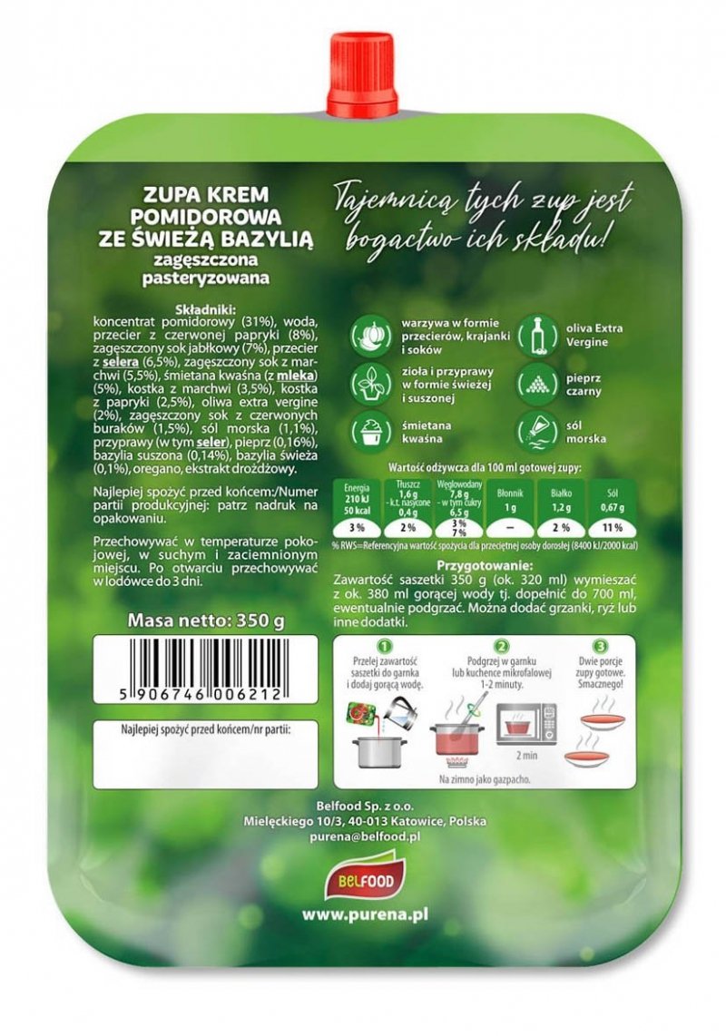 Zupa krem pomidorowa zagęszczona 350g na 2 porcje zupy 