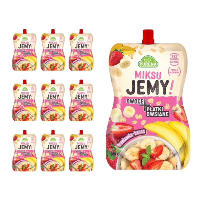 MiksuJEMY przekąska truskawka-banan + PŁATKI OWSIANE 180g x 10sztuk