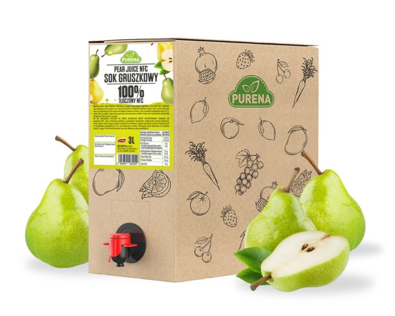 Sok gruszkowy 100% tłoczony na zimno NFC PURENA 3 L