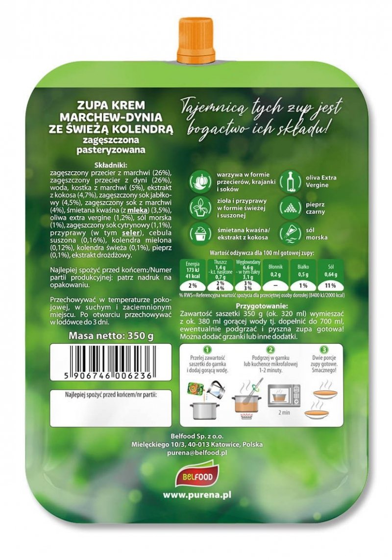 Zupa krem marchew-dynia zagęszczona 350g + 350ml = 2 porcje 