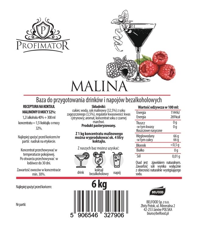 Baza do drinków i bezalkoholowych koktajli MALINA box 6kg