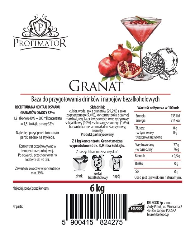 Baza do drinków i bezalkoholowych koktajli GRANAT box 6kg