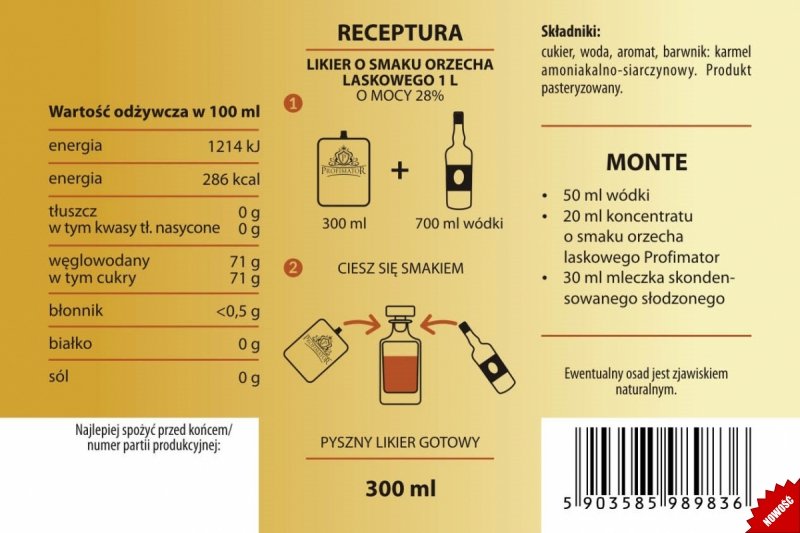 Bezalkoholowy koncentrat do przygotowywania napojów alkoholowych ORZECH LASKOWY 300ml