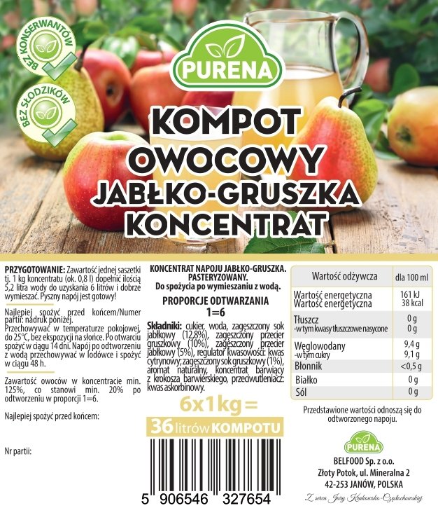 Kompot jabłko-gruszka koncentrat 3x1kg na 18l 