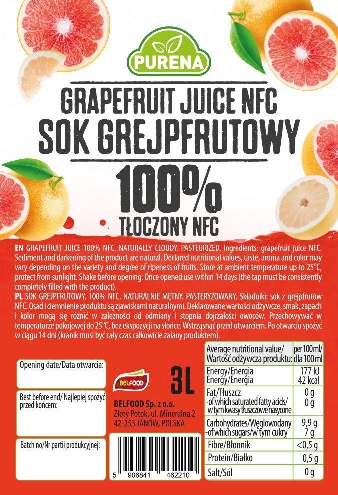 Sok grejpfrutowy 100% tłoczony na zimno NFC 3 L