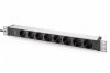 Digitus Listwa zasilająca PDU 19 Rack, 8x gniazdo ze stykami ochronnymi unischuko 16A/230V, 1x wtyczka IEC C20, 16A, przewód zasilający 2 m, Aluminiowa