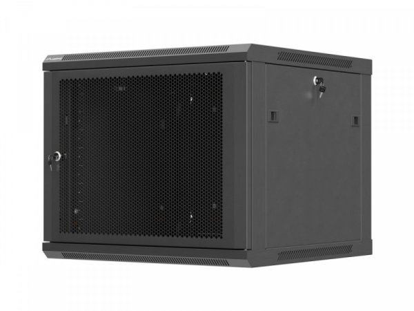Lanberg Szafa instalacyjna rack wisząca 19 cali 9U 600x600 czarna drzwi     perforownae ( flat pack)