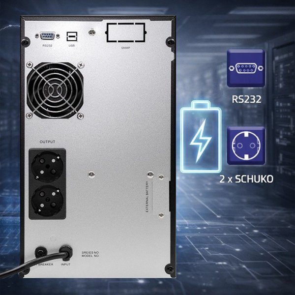 Qoltec Zasilacz awaryjny UPS Pure Sine Wave | 3kVA | 2400W | AVR | LCD |Czysty Sinus